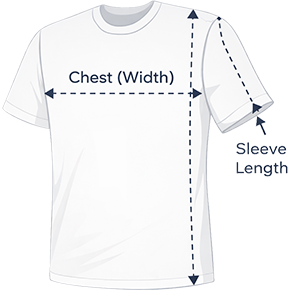 How to measure chest width, body length, and sleeve length on a t-shirt