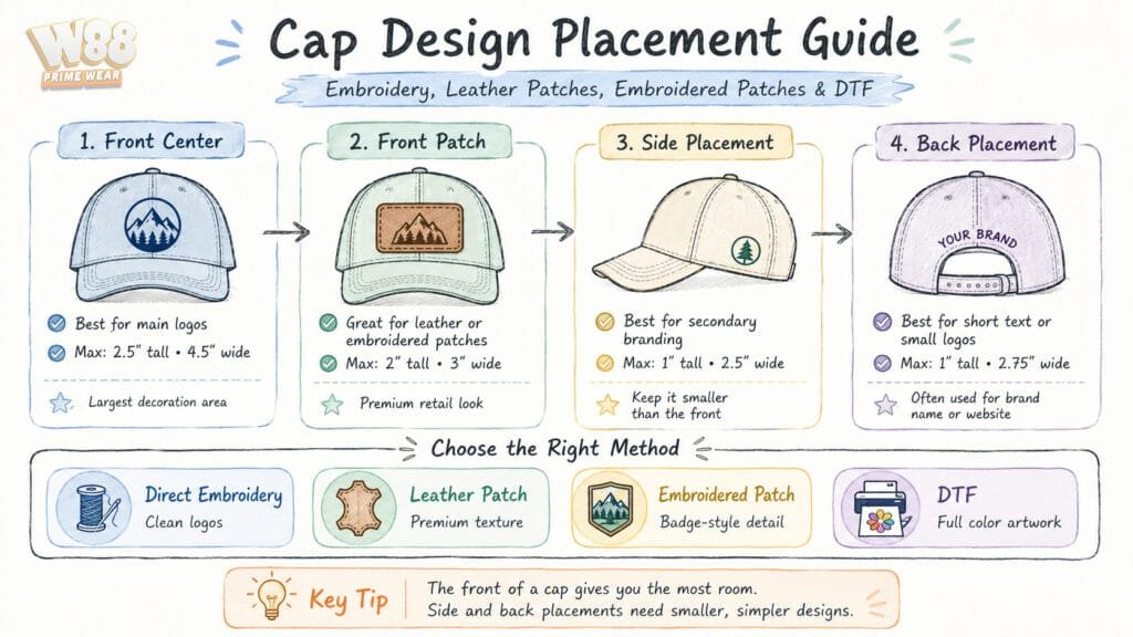 Cap decoration placement guide diagram